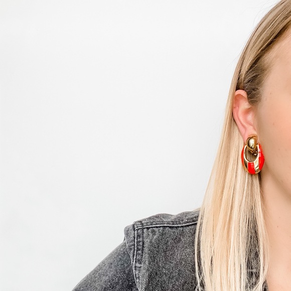 vintage 70s oval door knocker clip earrings - Picture 4 of 4